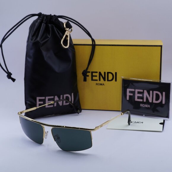 Fendi FE40141U 30N Rectangle Sunglasses - Shiny Gold/Green - Picture 1 of 10